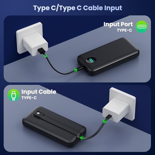 High-Capacity 40,800 m Ah Portable Charger with Built-in Cables and LCD Display – 25 W PD & QC 4.0 Fast Charging Power Bank for i Phone 16/15/14 and Android Devices (Green) – Ultimate On-the-Go Charging Solution with Enhanced Compatibility and Durability