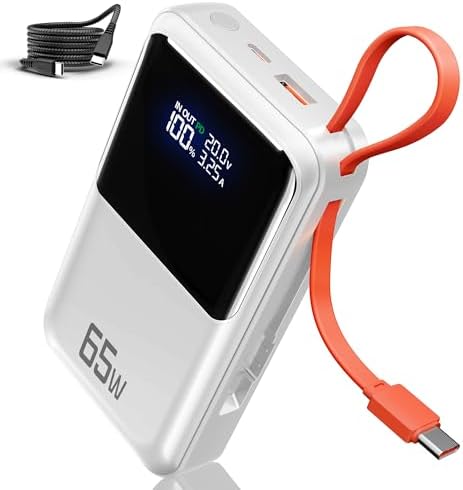 Ultimate 65 W Portable Laptop Power Bank – 27,000 m Ah Triple Port Fast Charger with Integrated USB-C & Lightning Cables | TSA-Compliant for Hassle-Free Travel | Smart Display & Enhanced Safety Features for Mac Book, i Phone, & Steam Deck | Your Essential On-the-Go Charging Solution for Maximum Productivity