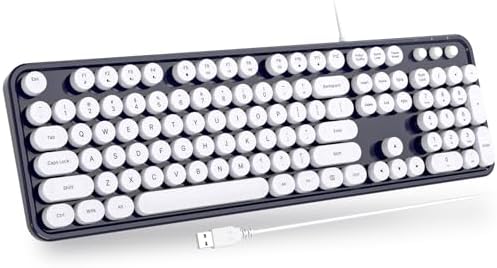 Retro-Inspired Full Size Typewriter Keyboard with Number Pad – Wired USB Keyboards for Windows 7, 8, 10, 11 | Enhance Your Typing Experience with Classic Charm and Modern Efficiency | Perfect for Home and Office Use