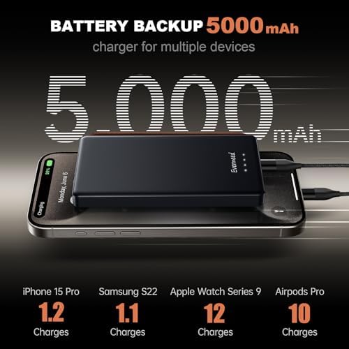 Ultra-Slim 5000 m Ah Portable Wallet Power Bank with Integrated USB-C and Lightning Cables – Universal Travel Charger for i Phone, i Pad, Samsung, Pixel, LG, Moto, and More – Rapid Charging Solution for On-the-Go Connectivity and Device Compatibility