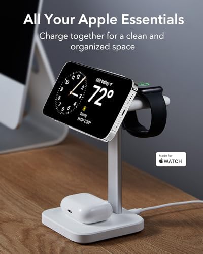 Ultimate ESR 2-in-1 Mag Safe Charging Station for Apple Devices – Fast Wireless Charger Stand for i Phone 16/15/14/13/12, Apple Watch, & Air Pods – Sleek Black Design for Dual Device Convenience and Enhanced Speed