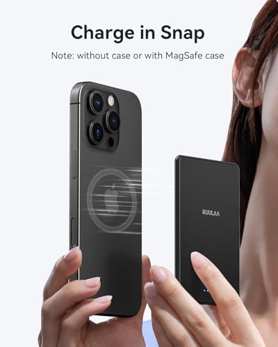 Ultra-Slim Kuulaa 10000 m Ah Mag Safe Power Bank – Fast Wireless Charger for i Phone 16/15/14/13/12 Series – Effortless Magnetic Alignment for On-the-Go Charging – High-Capacity Portable Battery Pack with LED Status Indicator