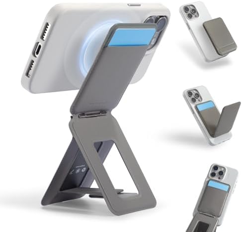 MOFT Phone Stand, Magnetic Phone Tripod Stand Stain-Resistant MOVAS Leather & Angle Adjustment & Strong Magnets Tripod for iPhone 16/15/14/13/12 (Included Metal Ring)-Misty Cove – Enhanced Compatibility and Speed