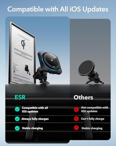 Magnetic ESR Car Charger for Mag Safe – 15 W Fast Wireless Charging Mount for i Phone 12-16 & Galaxy S25 | Versatile Air Vent & Dashboard Phone Holder for Effortless Navigation & Hands-Free Use | Premium Design for Enhanced Compatibility & Performance