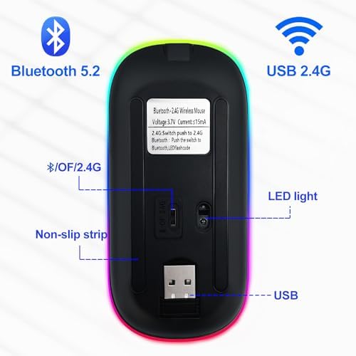 Ultimate Wireless Bluetooth Mouse for i Pad, Mac Book Pro, Air, and PCs – Rechargeable Silent Design for Productivity on the Go – Portable Slim Dual Mode Mouse with LED Indicators and Universal Compatibility