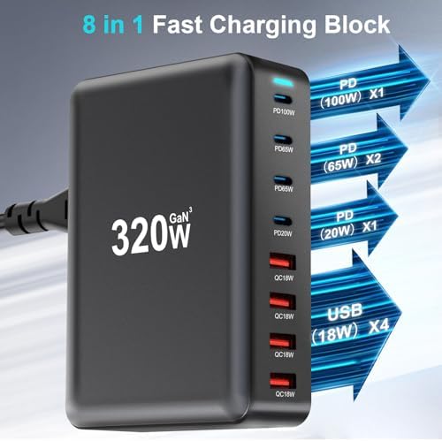 High-Powered 440 W Ga N 8-Port USB-C Charging Hub – Dual PD & PPS Fast Charger for Mac Book Pro/Air, i Phone 16/15/14/13/Pro Max – Compact, Durable Solution for Home, Office & Travel Efficiency