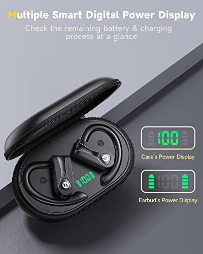 Elevate Your Audio Experience with Advanced Bluetooth Noise-Canceling Headphones Featuring 4 Mics for Crystal Clear Calls, Immersive Bass, 60 Hours Playtime – Wireless Charging Case & LED Display for Sports and Workouts with Secure Earhooks for Ultimate Comfort