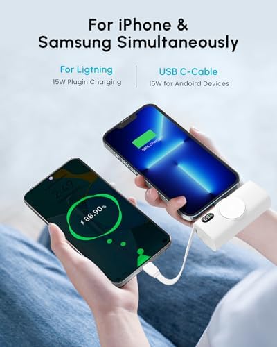 Sleek Purple Wireless Power Bank for Apple Watch & i Phone 14/16 Pro Max – 5000 m Ah Lightweight Fast Charge Charger with USB-C Connectivity for Effortless Travel and On-the-Go Power Solutions