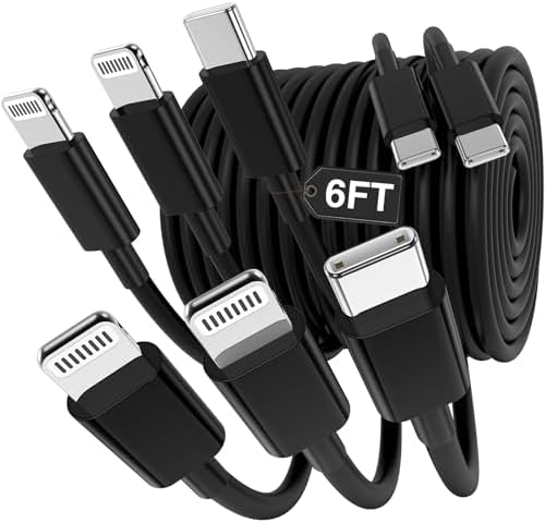 Versatile 3-in-1 i Phone Charger Cable – 6 FT USB C to Lightning with Triple Port Compatibility for i Phone 16/15/14/13/12/11 Pro Max/XS/XR/8 & i Pad Pro/Mini – Fast Charging Solution (2-Pack, Black) for Effortless Multi-Device Power Management