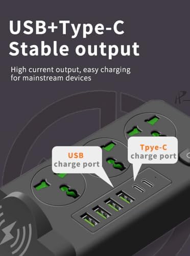 Universal Power Socket with Wireless Charging Pad – Multi-Device Desktop Charging Station Featuring 4 AC Outlets, 4 USB Ports & 2 Type-C Ports, Fire-Resistant Design for Enhanced Safety – Ideal for Home, Office, and Travel Use