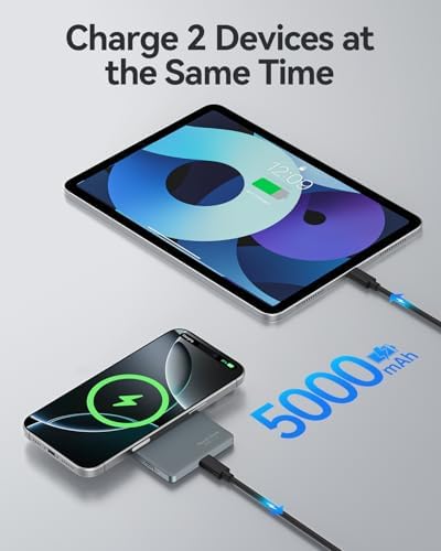 Ultra Slim 5000 m Ah Magnetic Power Bank for i Phone 16, 15, 14, 13, 12 – Qi2 Certified Portable Charger with 20 W PD Fast Charging & 15 W Wireless Capability – Lightweight Design for Effortless On-the-Go Charging – Advanced Safety Features for Device Protection