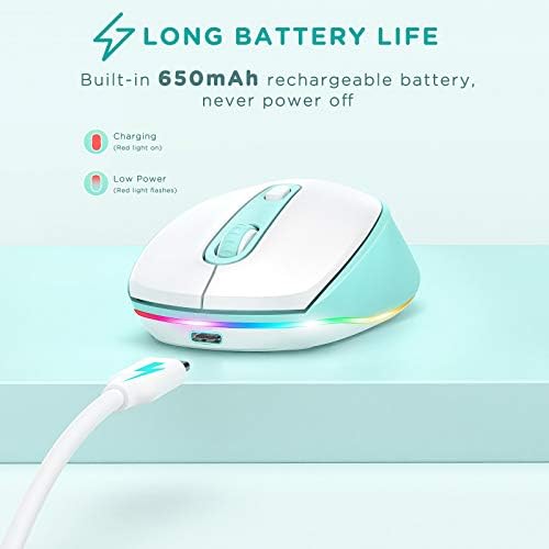 seenda Rechargeable Wireless Mouse with LED Rainbow Lights – Ergonomic, Quiet Click Design for Laptops, PCs, and Chromebooks – Perfect for Kids and Professionals Alike – Portable Purple Accessory for Enhanced Productivity and Style