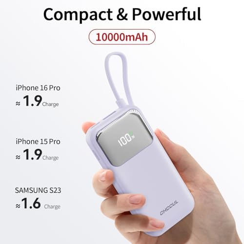 10,000 m Ah Portable Power Bank with Integrated USB-C Cable – Ultra-Fast Charging Solution for i Phone 16/15, Mac Book, Galaxy, i Pad & Air Pods – Your Essential Travel Power Companion with Superior Device Compatibility and Speed