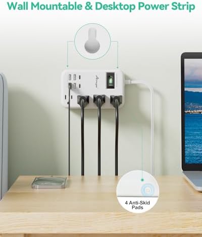 Alitayee 20 W USB-C Power Strip: Compact 3-Outlet Surge Protector with Fast Charging & Flat Plug for Travel, Home, and Office – Ideal for i Phone and QC 3.0 Devices with 3 ft Extension Cord for Maximum Portability and Compatibility