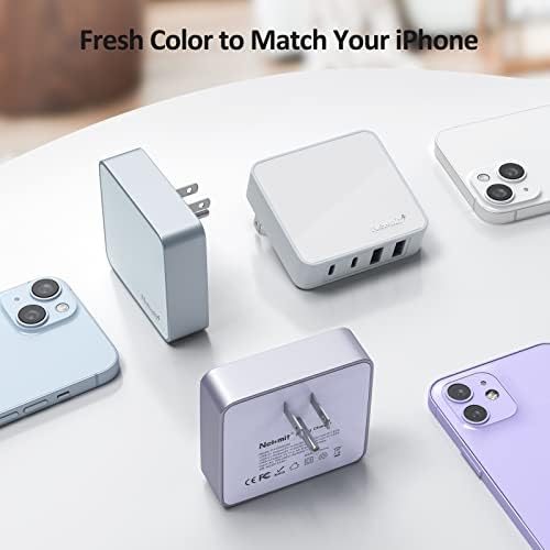 Nekmit 52 W Ultra-Compact 4-Port USB C Fast Charger – Dual 20 W Power Delivery & Dual USB Ports for Rapid Charging of i Phone 13, Galaxy, Pixel, i Pad Pro & More – Sleek Design for Home, Office & Travel Efficiency