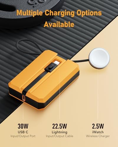 VEEKTOMX PD 30 W Portable Power Bank with Integrated USB-C Cable – Fast Charging 10,000 m Ah Battery for i Phone 16/15/15 Plus & Apple Watch – Ultra-Compact Charger for On-the-Go Convenience – Reliable Charging Solution for Modern Lifestyles