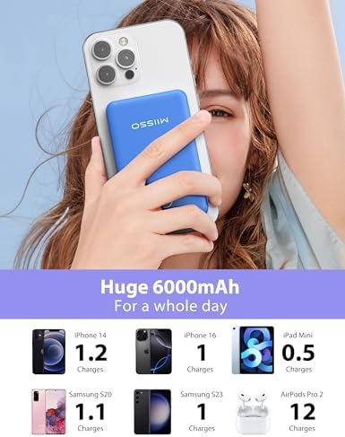 Ultra Slim 6000 m Ah Power Bank with Built-In USB C Cords – Card-Sized Portable Charger for Effortless On-the-Go Charging, Triple Output for i Phone, Samsung, Google Devices – Stylish and Compact Battery Pack for Enhanced Efficiency and Versatility