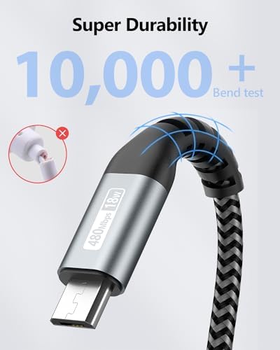 Ultra-Durable 10 FT Micro USB Cable 3-Pack – Fast 18 W Charging & Data Sync for Samsung Galaxy, Android Devices & PS4 – Premium Nylon Braided for Enhanced Flexibility & Strength – Perfect for Home & Office Use