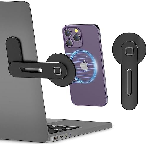 CloudValley Adjustable Laptop Stand, Magnetic Phone Holder, Aluminum Slim Computer Monitor Side Mount Clip for iPhone MagSafe Series & All Phones, Portable Foldable Computer Expansion, Matte Black – Enhanced Compatibility and Speed