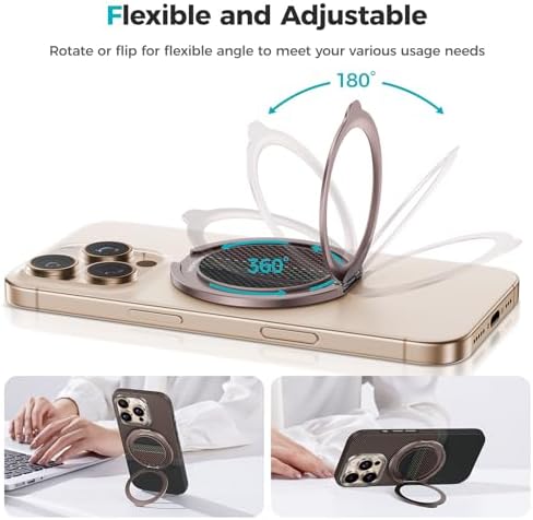Revolutionize Your i Phone Experience with BENKS Armor Pop Magnetic Grip & Stand – 360° Rotatable Kevlar Phone Holder for Mag Safe, Perfectly Compatible with i Phone 16/15/14/13/12 Series, Ultimate Stability and Style for Everyday Use