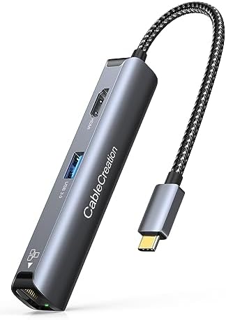 Sleek 5-in-1 USB C Hub Multiport Adapter – Aluminum 4 K HDMI, 1 Gbps Ethernet & 3 USB 3.0 Ports for Enhanced Connectivity on Mac Book Pro/Air, i Pad Pro & Surface Go – Ultimate Solution for Fast Data Transfer & Seamless Streaming