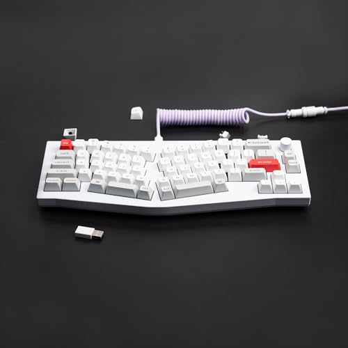 Keychron Light Pink Custom Coiled Aviator Cable – High-Performance USB-C to USB-C with Detachable Metal Connector (5-Pin GX12) for Mechanical Keyboards, Durable Braided Design with USB-A Adapter for Enhanced Charging and Data Transfer Efficiency