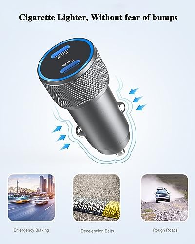 High-Performance i Phone Car Charger – Dual-Port 38 W USB-C & QC3.0 Fast Charging Adapter with 2 Lightning Cables, MFi Certified for i Phone 14, 13 Pro Max, 12, 11, X – Sleek Grey Design for Enhanced Compatibility and Efficiency on the Road