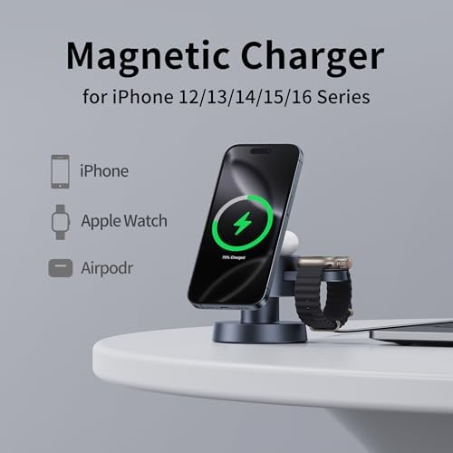 Magnetic 4-in-1 Wireless Charging Dock with 15 W Fast Charge and Adjustable Night Light for i Phone 16/15/14/13 Pro Max, Apple Watch, and Air Pods – Elegant Sand Gold Design for a Clutter-Free Charging Experience and Versatile Nighttime Use – Perfect Holiday Gift Option!