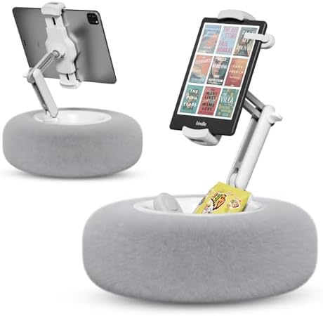 Adjustable Tablet Pillow Stand with Detachable Snack Bowl – Perfect for Kindle, i Pad, and Phones (4.7″-13″) – Hands-Free Streaming and Reading Comfort in Stylish Pink – Ultimate Convenience for Home and On-the-Go