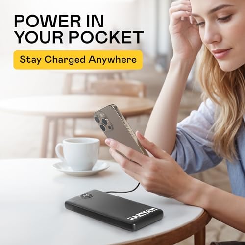 Ultimate Travel Power Bank: 10,000 m Ah Portable Charger with Built-in Cables for Fast Charging – 22.5 W Multi-Device Support for i Phone and Samsung – Compact and Durable External Battery with 5 Output Ports for On-the-Go Convenience