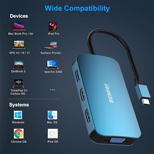 Maximize Your Productivity with the BENFEI 8-in-1 USB C Docking Station: Triple Display Hub Featuring Dual HDMI, VGA, 3 USB 3.0 Ports & 100 W Power Delivery for Effortless Mac Book Pro & XPS Connectivity