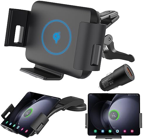 15 W Qi Wireless Car Charger Mount for Samsung Galaxy Z Fold Series – Fast Charging Holder with Auto Clamp & 360-Degree Rotation for Ultimate Convenience and Compatibility This advanced 15 W Qi Wireless Car Charger Mount is expertly engineered for seamless integration with the Samsung Galaxy Z Fold series, including Fold6, Fold5, Fold4, Fold3, and Fold2. Experience the power of fast charging on the go, eliminating tangled cords while driving. The innovative auto-clamp feature secures your device effortlessly, ensuring stability over bumps and sharp turns. With a sleek, modern design, this charger holder not only enhances your vehicle’s interior but also allows for hands-free navigation and calls. Enjoy 360-degree rotation for customizable viewing angles, making it the perfect companion for your daily commute. Constructed from durable materials, maintaining its elegance is easy—just a simple wipe with a soft cloth. Elevate your driving experience and keep your Samsung Galaxy Z Fold charged and accessible with this reliable, stylish, and efficient solution.