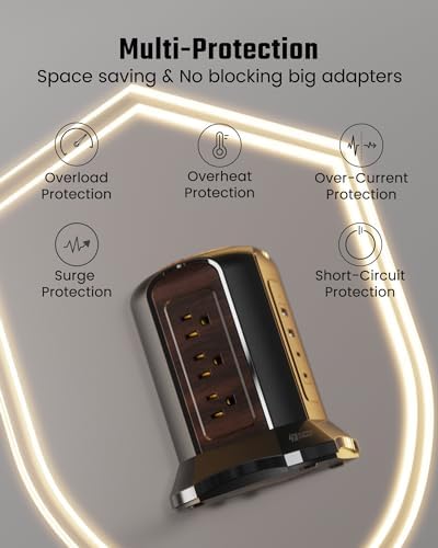 Maximize Your Charging Efficiency with the SUPERDANNY Power Strip Tower Surge Protector – 9 Outlets & 4 USB Ports, 10 Ft Extension Cord, 1080 Joules Surge Protection, Grounded Safety Design for Home and Office Use – Stylish Black Desktop Charging Station for Clutter-Free Solutions