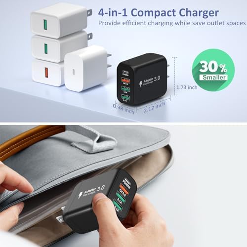Bangfun 40 W 4-Port USB C Fast Charging Block – Dual Pack Multi-Device Power Adapter Featuring Quick Charge 3.0 for i Phone 11-15 Pro Max, Samsung A13/A54, Pixel – Ultimate Compact Charger for Home, Office & Travel Efficiency