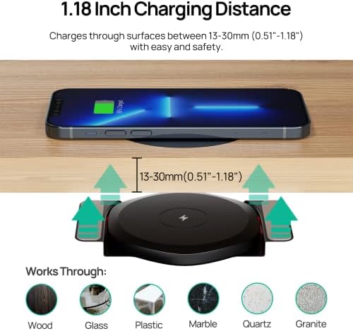KPON Seamless Invisible Wireless Charger Mat – 30 mm Under-Desk Charging Solution for i Phone 11-16, Samsung, LG, Google Pixel – Fast Charging Station with QC Adapter for Clutter-Free Desk Organization – Ultimate Efficiency and Style