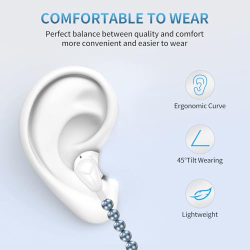 Hian Dier Chic Pearl Necklace Earbuds for i Phone – Stylish Muted Blue Wired Headphones with Crystal-Clear HD Voice Mic and Magnetic Storage – Fashion-Forward Audio Accessory for Women Compatible with i Phone Models 14/13/12/11/XR/XS/X/8/7 – Elevate Your Listening Experience with Fashion and Functionality