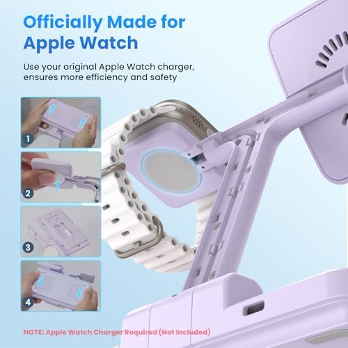GEEKERA 3-in-1 Foldable Wireless Charging Station: Ultimate Charging Hub for i Phone 15/14/13/12/11 Pro Max/X/8, Apple Watch Ultra/SE/8/7/6/5/4, and Air Pods 2/3/Pro – Enhanced Fast Charging & Portability for Modern Tech Users