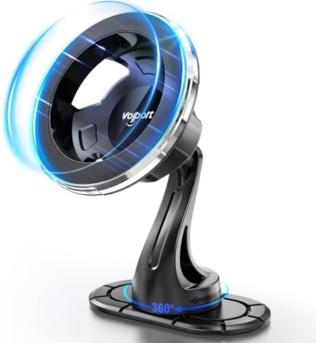 Experience Unmatched Convenience with VOLPORT Magnetic Adhesive Phone Mount – 360° Rotating Mag Safe Car Holder for i Phone & Samsung – Secure Dashboard Cradle with Powerful Magnetic Grip & Easy Installation via 3 M Sticky Base – Ideal for Hands-Free Navigation and Communication