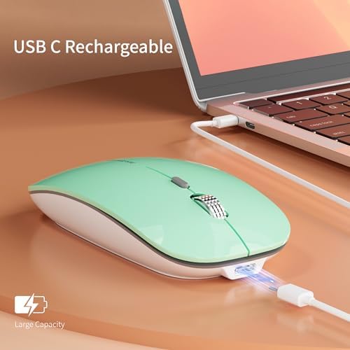 Uciefy Q5 Slim Rose Gold Wireless Mouse – Portable Optical Rechargeable Design with Silent Click, USB Receiver & Type C Adapter for Effortless PC, Laptop & Desktop Compatibility – Elevate Your Workspace with Style & Precision