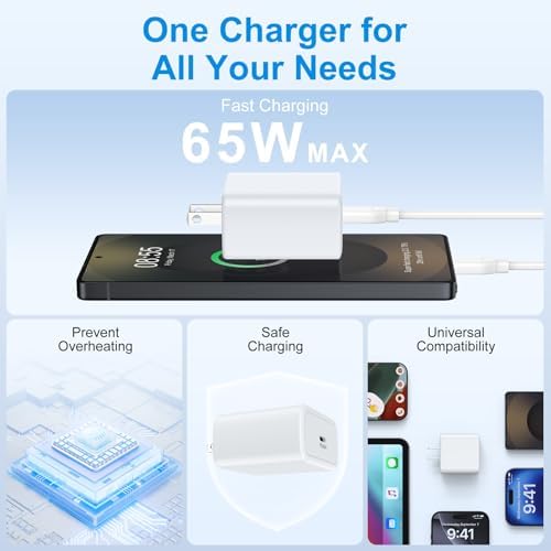65 W Ultra-Fast Samsung Galaxy S25 Edge Charger with 6 ft USB C Cable – Efficient Power Source for Galaxy S25 Ultra, S25+, S24, S23, and More – Premium Rapid Charging Adapter with Safety Features for Android Devices