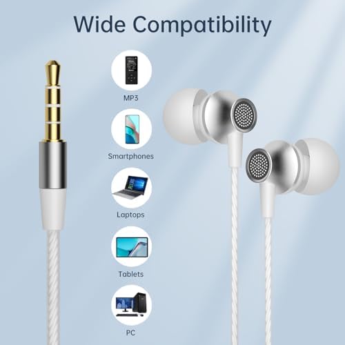 Viken Wired Earbuds with Microphone and Volume Control – Premium Heavy Bass Stereo Earphones for Noise Isolation – Universal 3.5 mm Jack Compatibility for i Pad, Laptop, MP3, and Phones – Ergonomic In-Ear Headset for Enhanced Sound Quality and Comfort