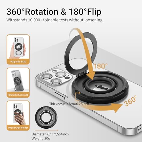 OPSO Magnetic Phone Ring Holder for Mag Safe – 360-Degree Rotating Silicone Finger Grip with Adjustable Kickstand Compatible with i Phone 16/15/14/13/12/Pro/Max & Samsung – Ultimate Hands-Free Essential for Enhanced Device Usability and Stylish Stability