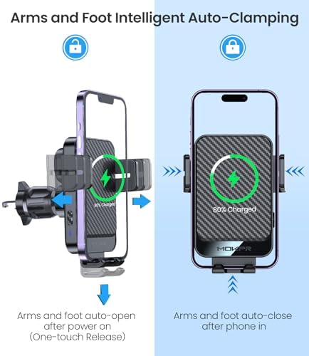 MOKPR 15 W Fast Wireless Car Charger Mount – Auto-Clamping Universal Phone Holder for i Phone 16/15/14/13/12 & Samsung S23/S22/S21 – 360° Adjustable Design for Dash, Windshield, Air Vent – Hassle-Free, High-Speed Charging Solution for On-the-Go Living