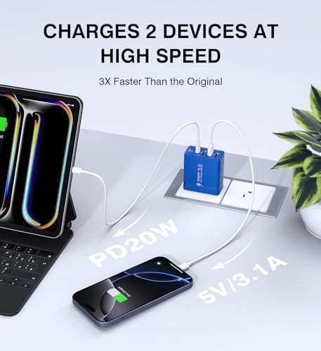 50 W Dual Type C Fast Charging Power Adapter 2-Pack – High-Performance USB-C Charger for i Phone, Samsung, i Pad, and Nintendo Switch – 5-Port Multi-Device Charger for Home and Travel – Compact, Safe, and Reliable Charging Solution