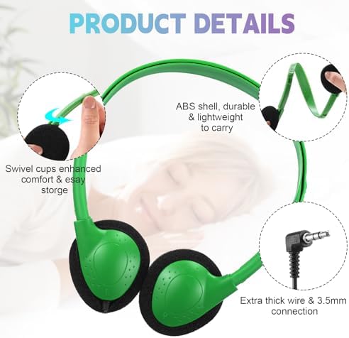 Enhance Classroom Learning with Konohan 32 Pack Adjustable Headphones – Durable Multicolor Wired Earphones for Students and Adults – Superior Audio Clarity and Comfort for Immersive Educational Experiences