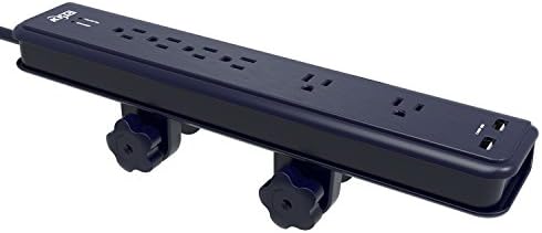 KMC 6-Outlet Surge Protector Power Strip with 7-Foot Clamp Mount Cord and 2-Port USB Charging Station – Ultimate Workspace Organizer for Home and Office with Enhanced Device Safety and Fast Charging Capabilities