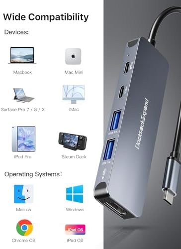 Transform Your Tech Experience with the Dockteck 7-in-1 USB C Hub Multiport Adapter – Ultimate 4 K HDMI, High-Speed Ethernet, 100 W PD Charging, Dual USB 3.0 Ports & SD/TF Card Reader for Mac Book, i Pad, HP, Dell XPS & More – Perfect for Seamless Connectivity and Enhanced Productivity!