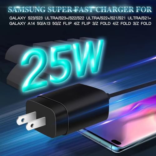 Samsung 25 W Super Fast Charger Bundle – Dual USB-C Wall Charger with 10 FT Quick Charge Cable for Galaxy Devices – Enhanced Speed, Portability, and Compatibility for S25 Ultra, S24, S23, S22, S21, S20, A14, A54, Z Fold 6/5, Z Flip 6/5
