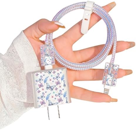 Charming Flower Butterfly Cable Protector for i Phone Chargers – Stylish Bright Blue Data Cable Saver for i Phone 11, 12, 13, 14 Pro Max, XS, XR, X, 7 & 8 Plus – Durable Cord Shield Enhancing Lifespan & Connection Reliability – Perfect i Phone Charger Accessory for Everyday Use