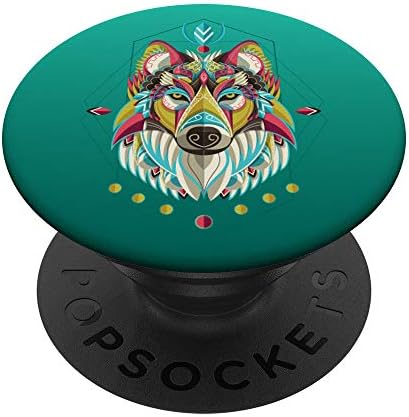 Native American Wolf Geometric Art Pop Socket – Colorful Phone Grip for Enhanced Stability and Personalization – Ideal Gift for Dog Lovers and Outdoor Adventurers – Universally Compatible with Smartphones and Tablets – Ergonomically Designed for One-Handed Convenience and Secure Usage